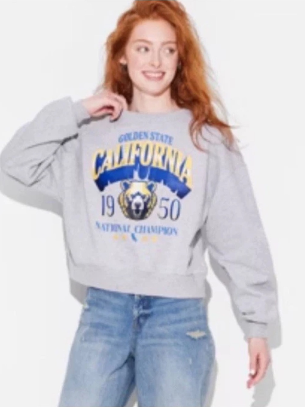 Modern Lux Gray California Graphic Crewneck with Yellow & Blue Print